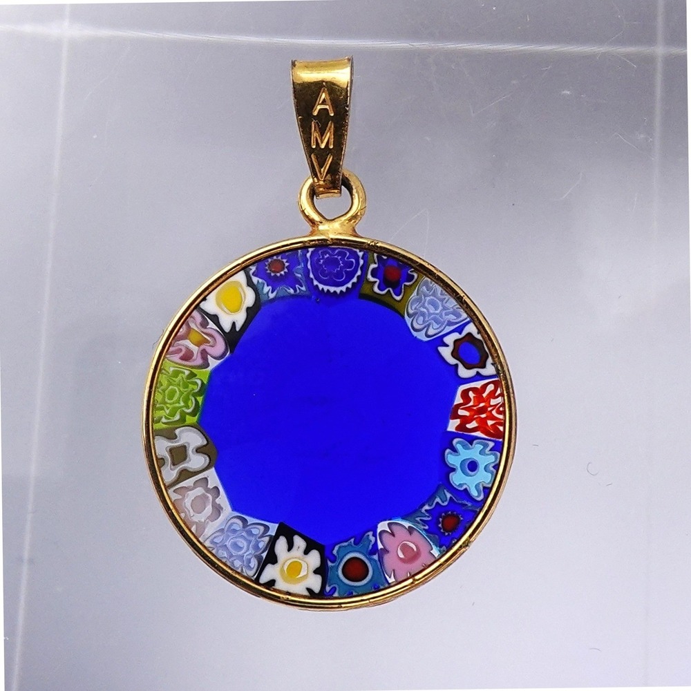 Antica‎ Murrina Venezia AMV 925 Sterling Silver Murano Blue Pendant Millefiori